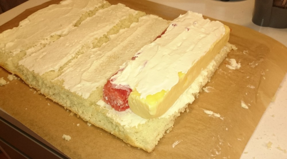 First layer of jelly and custard